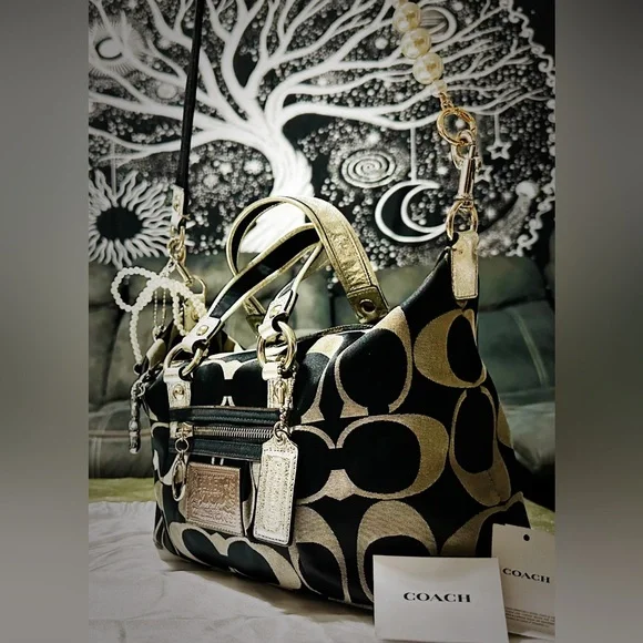 Vintage Coach soho shoulder bag Y2K Poppy Denim Coach Black and silver tote bag - Picture 5 of 17